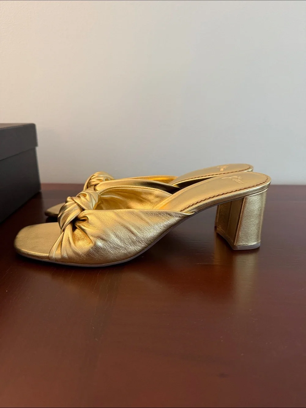 J. Crew Metallic Gold Knot Slide Block Heel Sandals